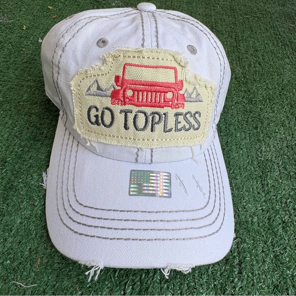 Jeep Go Topless White Distressed Cap
